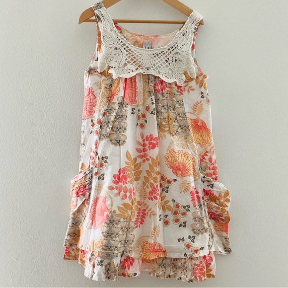 Zara Other - Zara 7-8 Floral Crochet Yoke Dress - Cream and Peach Layered Look Summer Dress